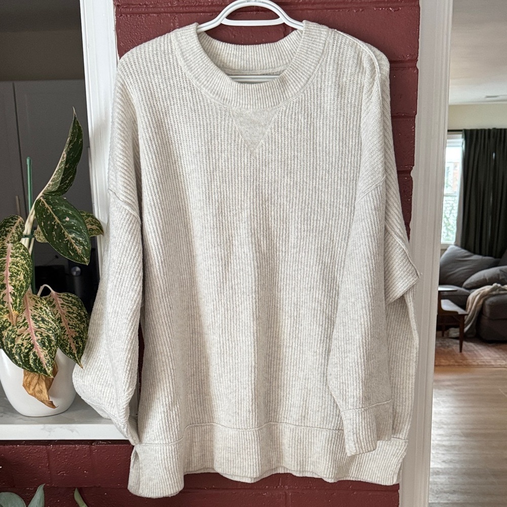 Aerie Off-White Oversized Crewneck Sweater
